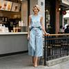 2 Piece Sets for Women, Sleeveless Crew Neck Ruffle Tank Top And Wide Leg Pants Matching Set, Summer Vacation Lounge Outfits