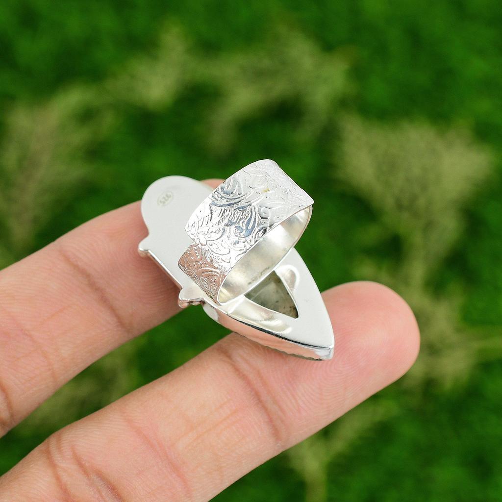 Natural Moss Prehnite Promise Skull And Bone Adjustable Ring 925 Silver
