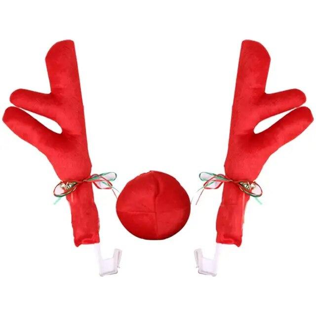 Reindeer Decoration Car Vehicle Nose Horn Costume Decor Set Rudolph Christmas Reindeer Antlers Red Nose Ornaments Elk Antler