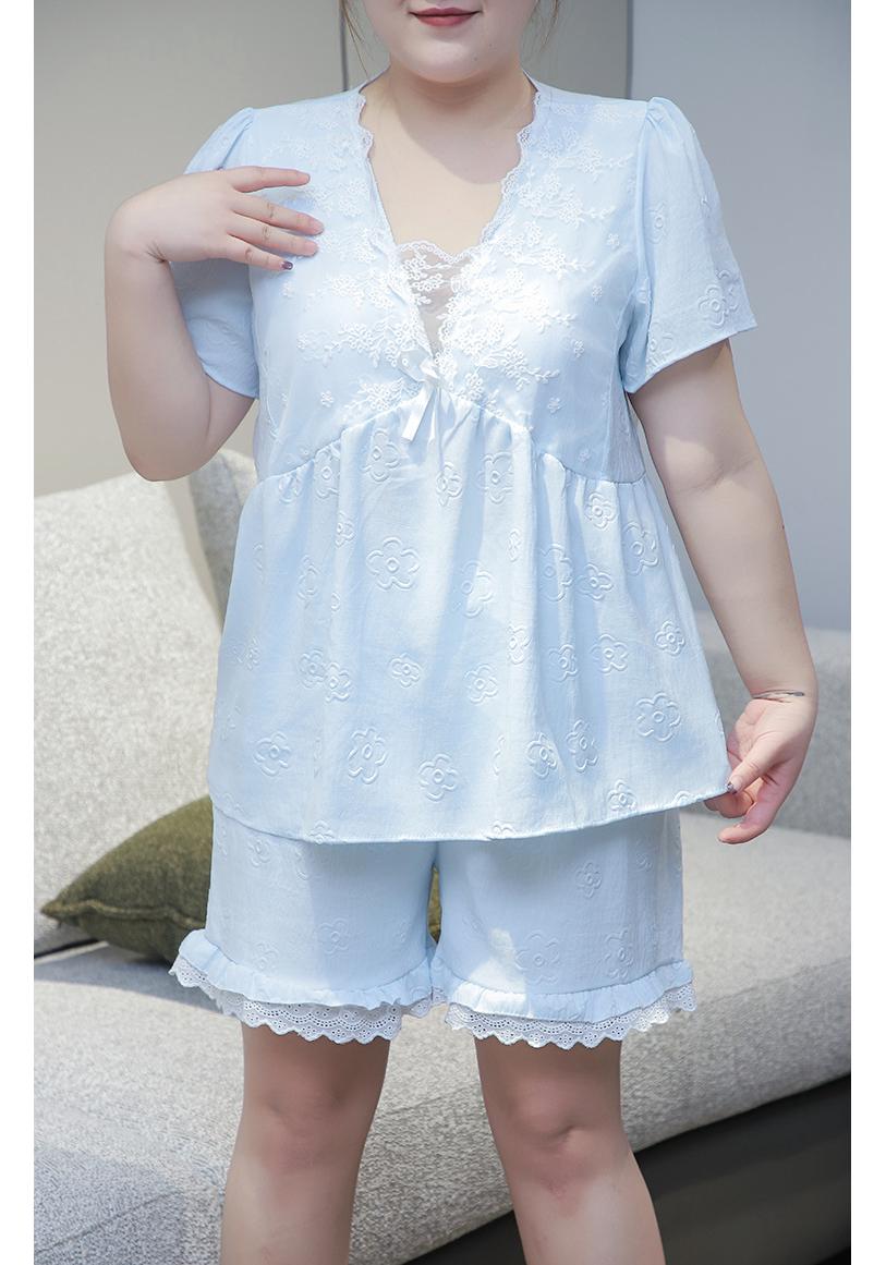 

Plus Size Women s Pajamas with Bra Pads - 2026 Summer Cloud Cotton Anti-Bump Design 5XL (150-170 Jin) синий