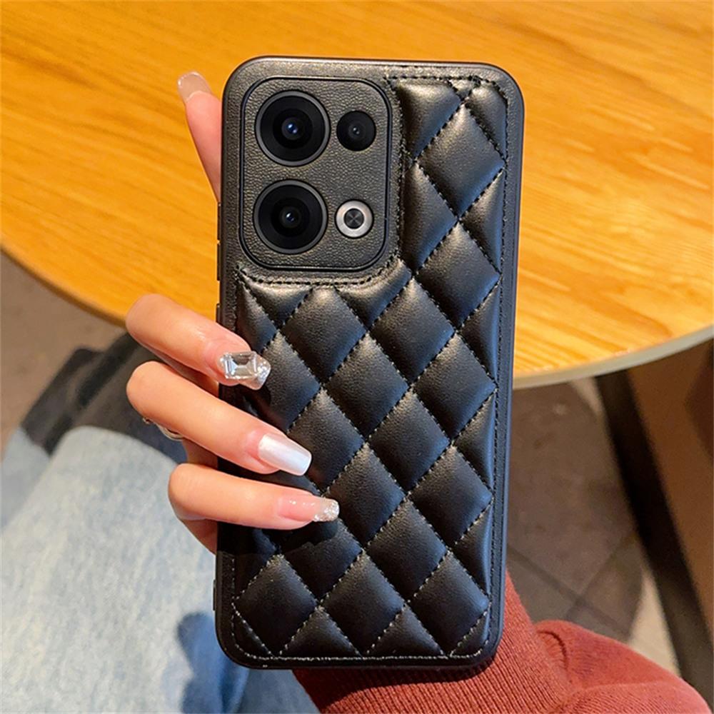 

Для Oppo Reno13 5G (Глобальний) Чохол Ромбоподібний Прошитий Шкіра ПУ+ТПУ Ударостійкий Чохол для Телефону Black