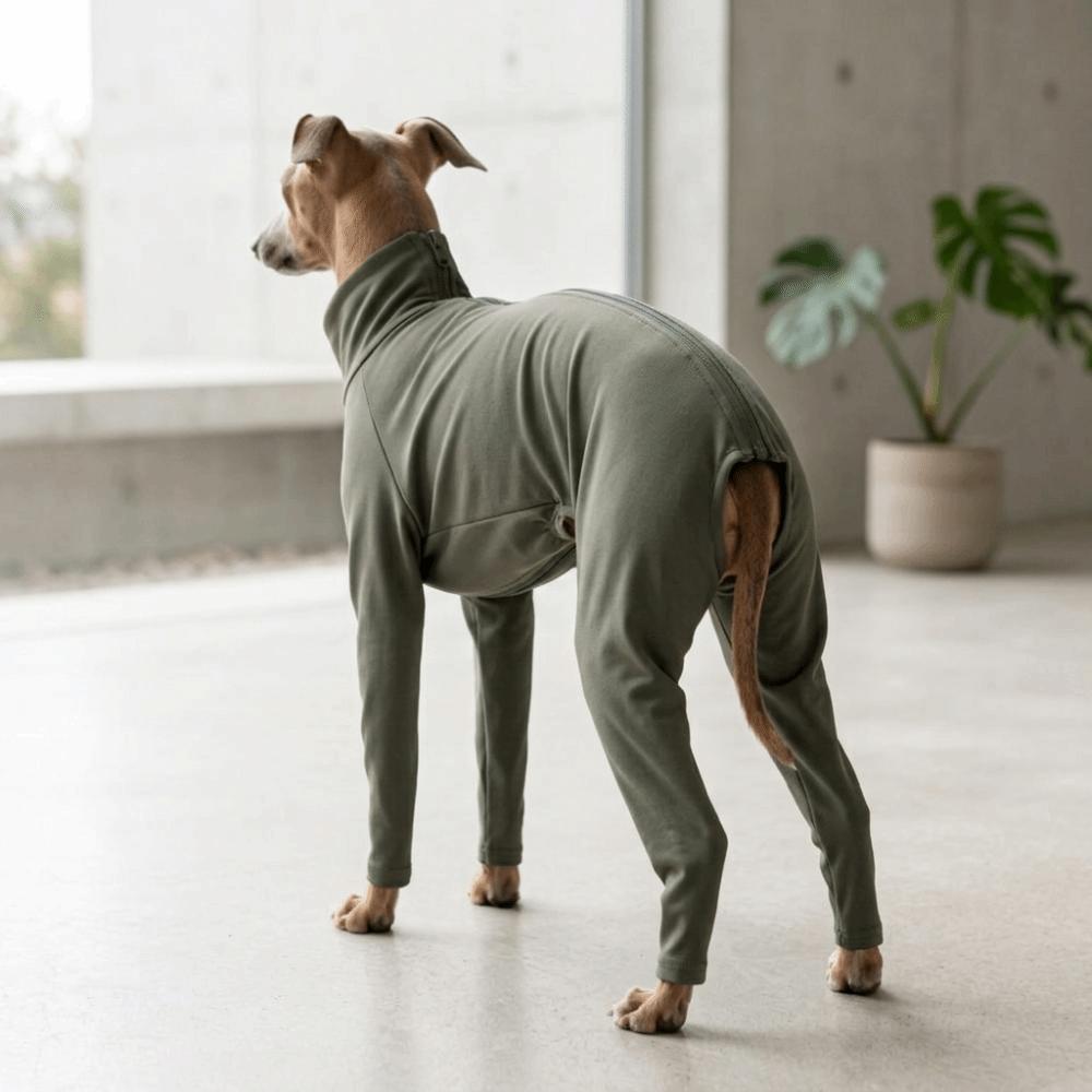 Elastischer Hundevierbeiner-Jumpsuit Reißverschluss Vollständige Abdeckung Hundekleidung Körperwarm