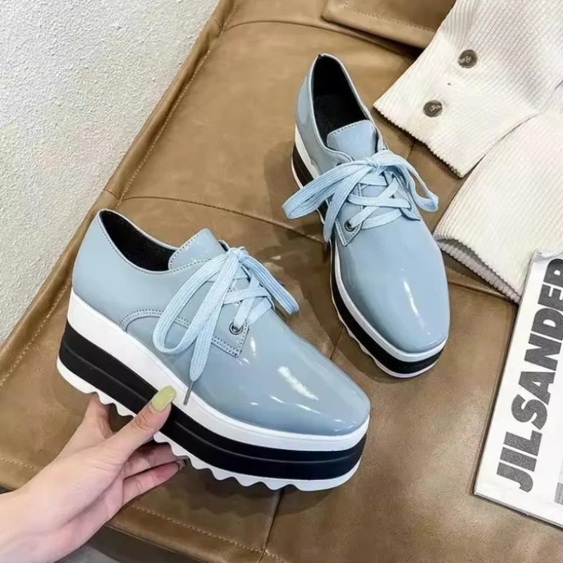 Women's Shoes Slip-on Ladies Vulcanized Shoes Lace-up Moccasins Patent Leather Wedge Heels Non-slip Sneakers for Women