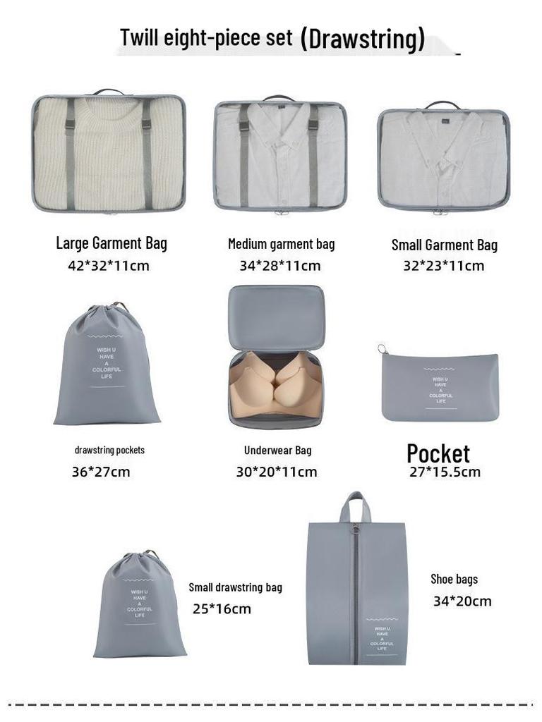 Eight-Piece Waterproof Travel Storage Bag Set for Business Trips - Large Capacity
