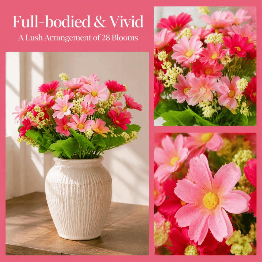 28 Heads Per Bunch Simulated Daisy Pink Color Fake Flower Bouquet Garden Decoration