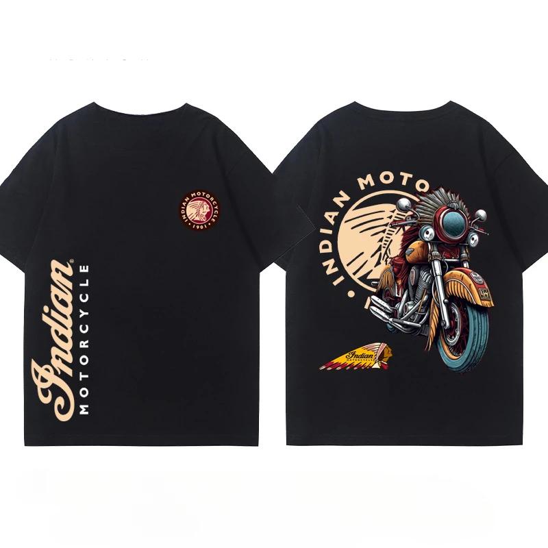GUOYAN TOP Indian Motorcycle Zware Locomotief Cruisefiets Rijdpak Club Print Zomer Katoen Casual Motorfiets Heren- en Dames T-shirt M