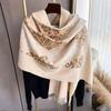 Winter Warm Cashmere Scarf for Women Floral Embroidery Pashmina Blanket Thick Shawl Wrap Neckerchief Elegant Lady Poncho Bufanda
