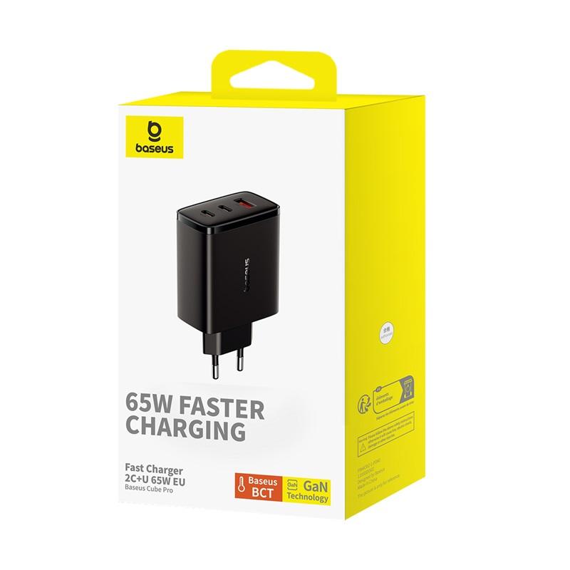 GaN Cube Pro 65W 2x USBC USBA Black Wall Charger