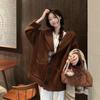 Korean Style Women’s Winter 2026 Hooded Fluffy Knit Cardigan - Loose, Soft, College Style
