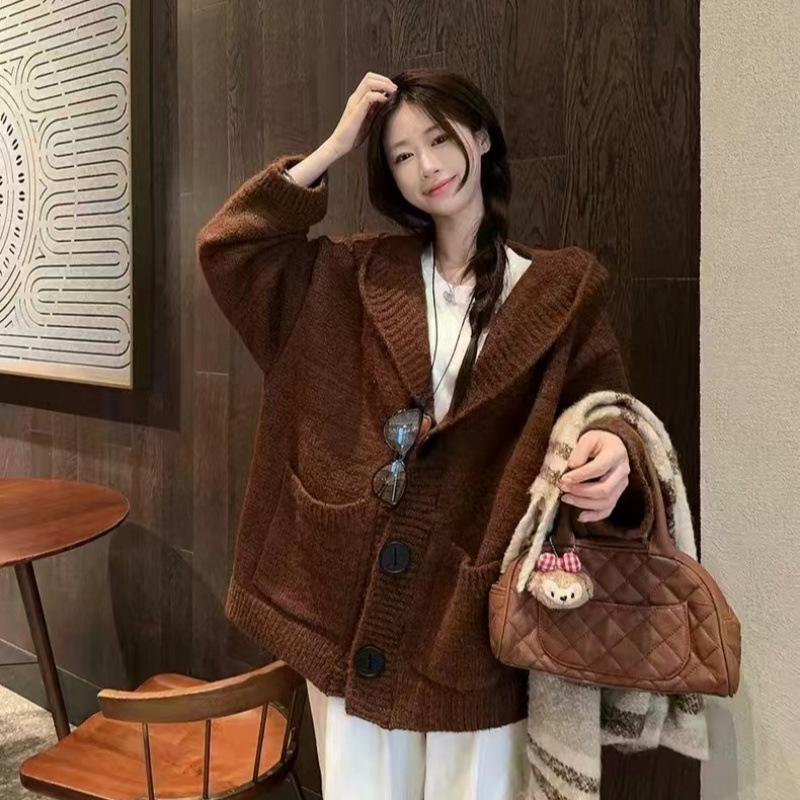 Korean Style Women’s Winter 2026 Hooded Fluffy Knit Cardigan - Loose, Soft, College Style