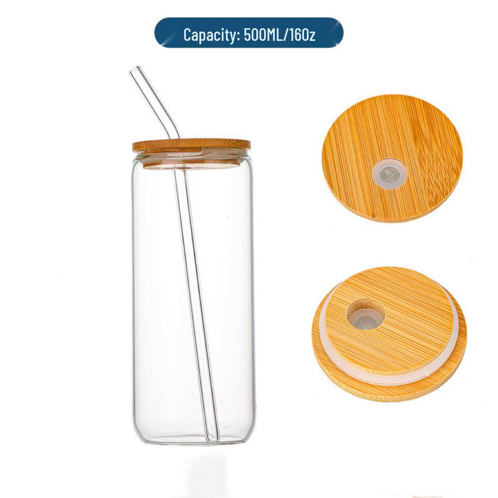16oz High Borosilicate Cold Drink Glass with Lid  Straw - Cola  Milk Tea Cup Set 500ml