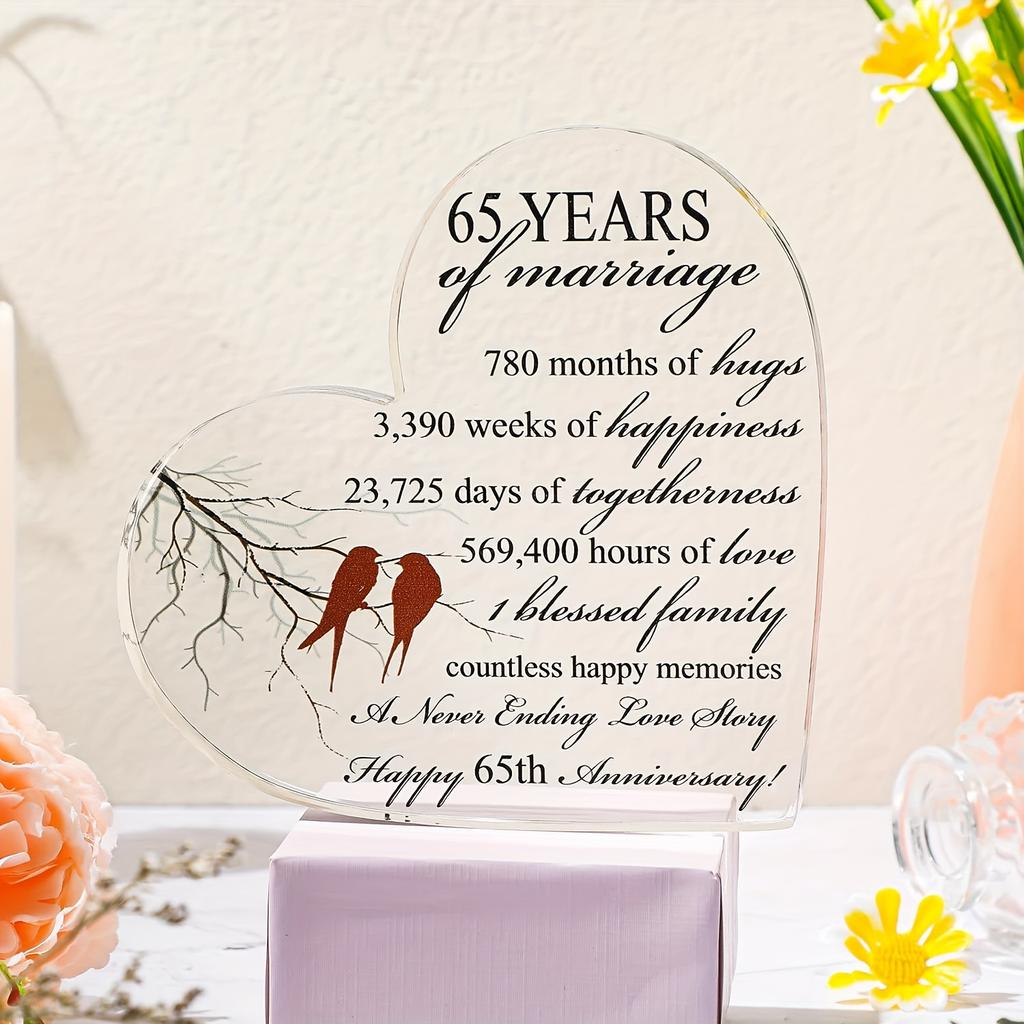 2D Flat Wedding Anniversary Gift, Decorative Figurine for Couples, Heart-Shaped Acrylic Desktop Decor,Classic Style Home Decor for Living Room