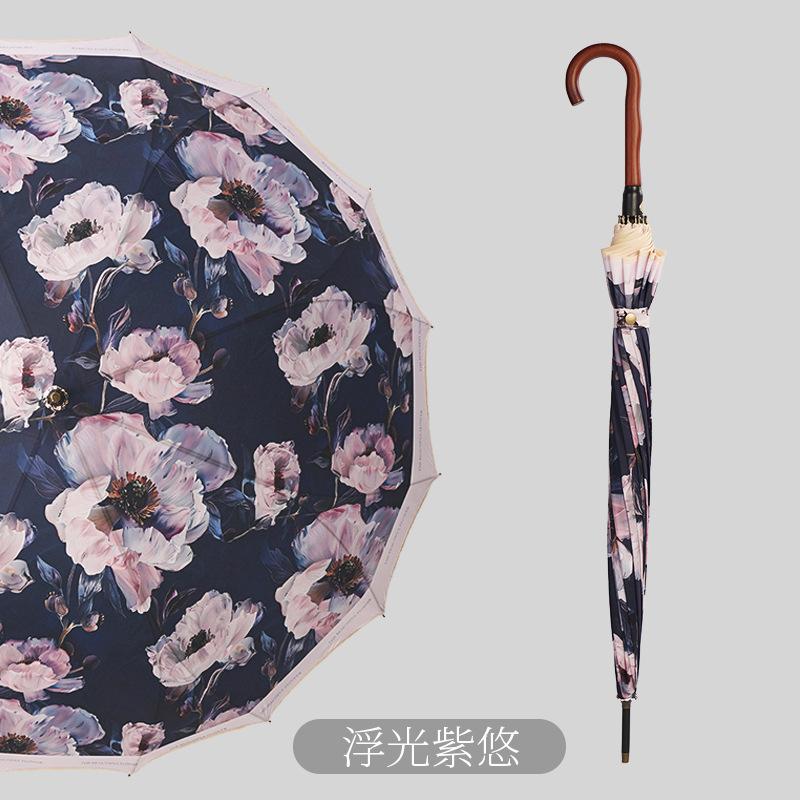 New Flower Umbrella One-piece 16-bone Umbrella Long Handle Parasol Hand Open Umbrella Can Be Single