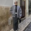 Women Fashion Vintage Pockets Woolen Jacket Autumn Casual Solid Long Sleeve Coat Snap Button Loose Outerwear