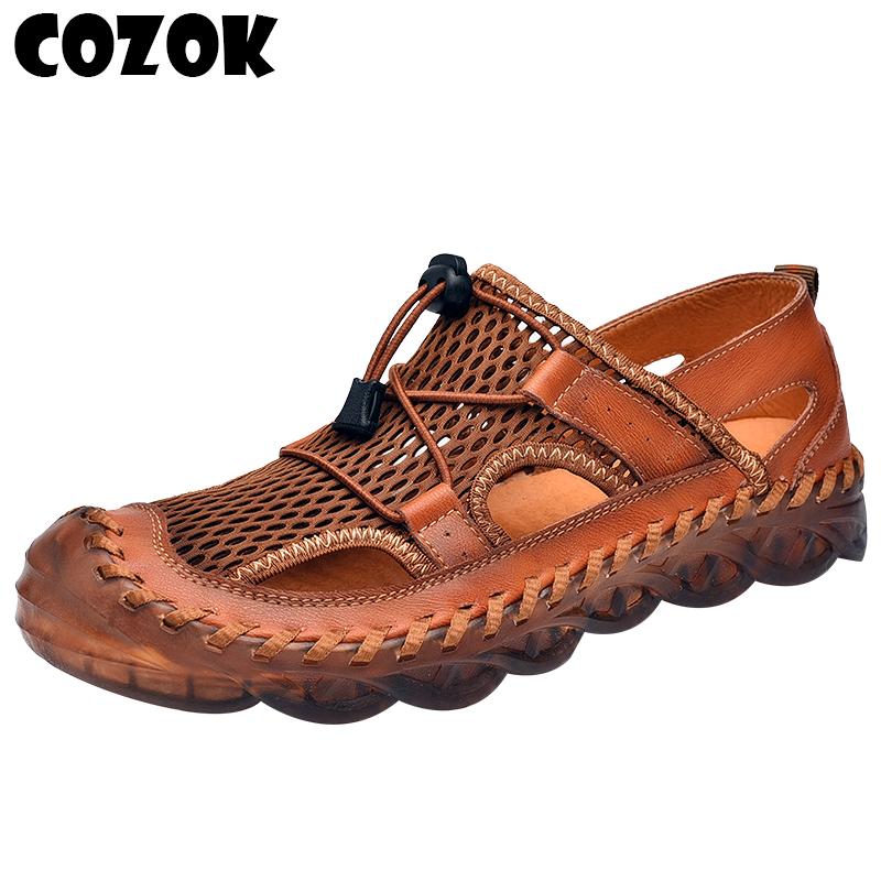 

2022 Newestmen Sandals Summer Genuine Leather Slippers Men Outdoor Beach Casual Shoes Cheap Male Sandals Water Shoes Plus Size 46
