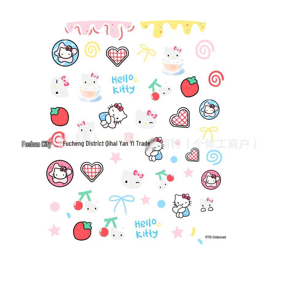 Hello Kitty 5D Embossed Nail Stickers - Cute Pink Cartoon Cat Design