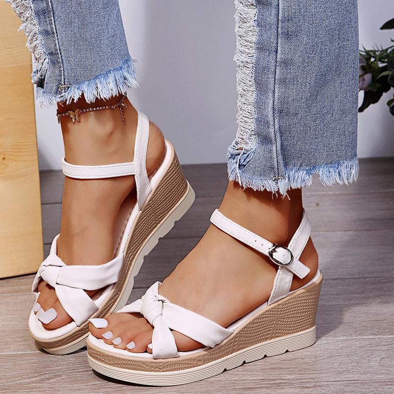 

Модные женские босоножки на танкетке FHC 2024, Летняя обувь на высокой платформе и высоком каблуке, С открытым носком, На толстой подошве, Ремешок с пряжкой на щиколотке, Бежевые, Зеленые, Дропшиппинг 35 бежевый