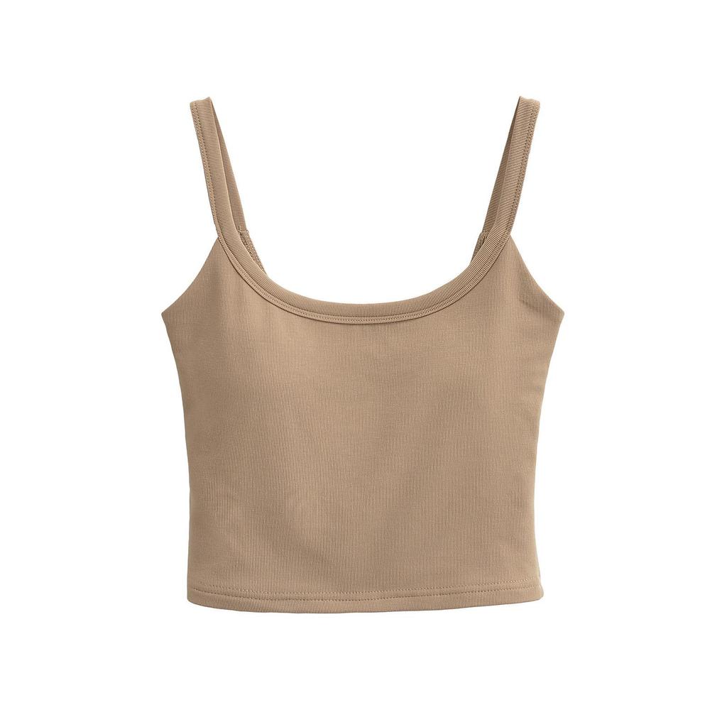 Women's U-Neck Padded Tank Top - Tight-Fit Summer Camisole, Backless, High-Waisted Style