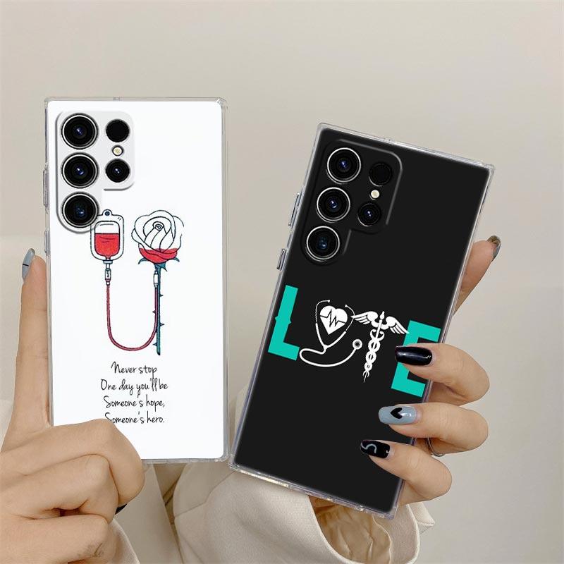 Nurse Medical Medicine Health Heart Stethoscope Clear Case For Samsung Galaxy S26 S25 S24 S23 Ultra S20 S21 FE S22 Plus 5G Cover