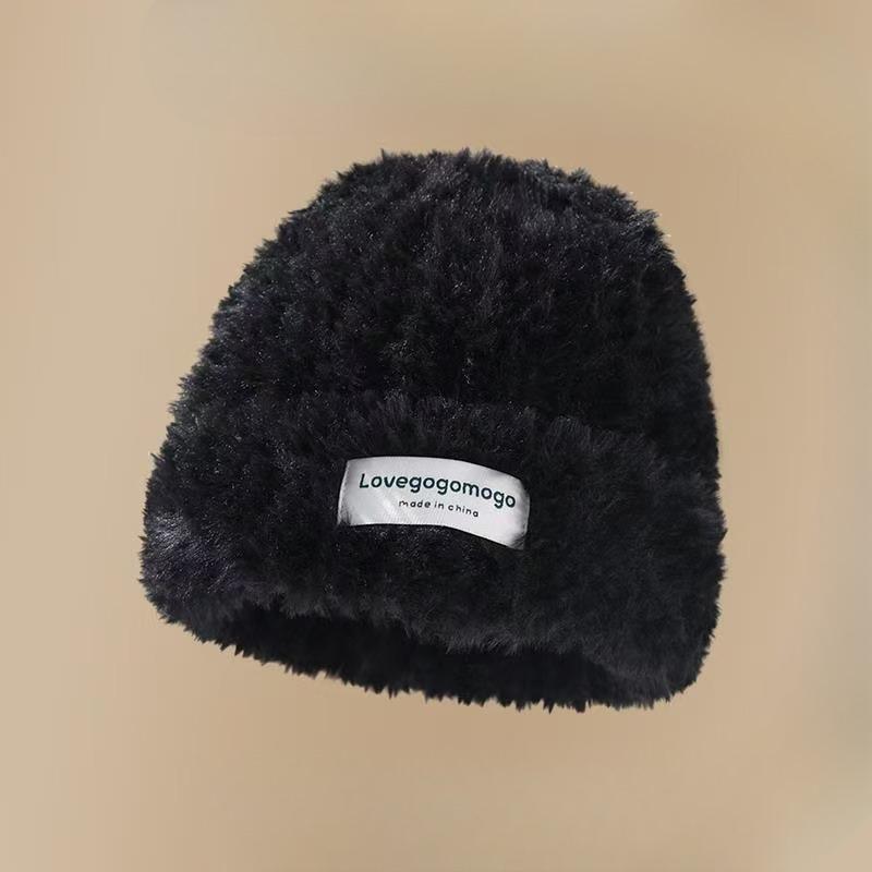 White Plush Hat for Women in Winter Thickened Woolen Hat  Large Head Circumference Warm Knitted Hat  Windproof Pullover  Cold Hat Slimming