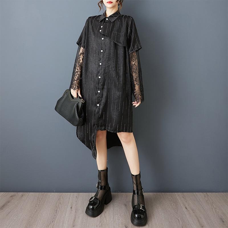 Long Sleeve Black Vintage Stripe New In Dresses for Women Casual Loose Summer Shirt Dress