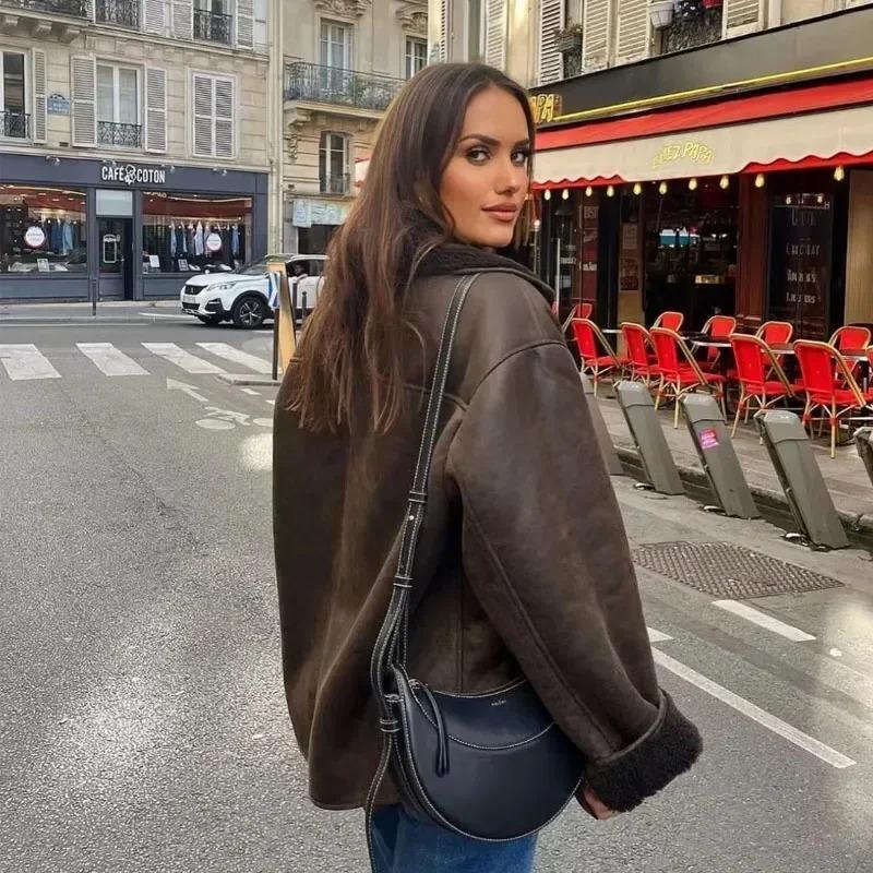Cappotto di Velluto da Donna Caldo Giacca Primavera e Inverno Larga Casual Collo in Ecopelle Moda Abbigliamento Donna