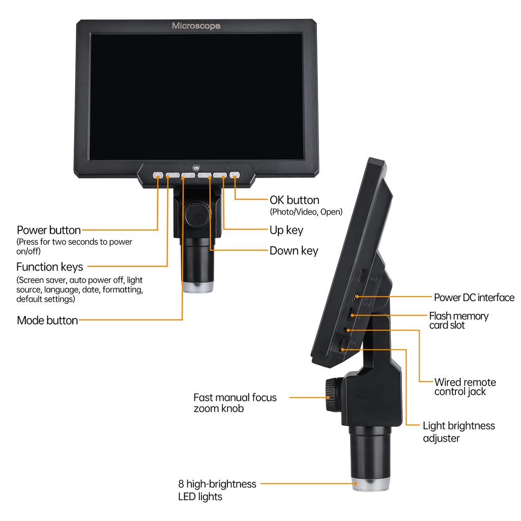 G2000 10.1 Inch 1080P FHD Digital Microscope 2000X Magnification 12MP LCD Display with PC View for Inspection Soldering Adults
