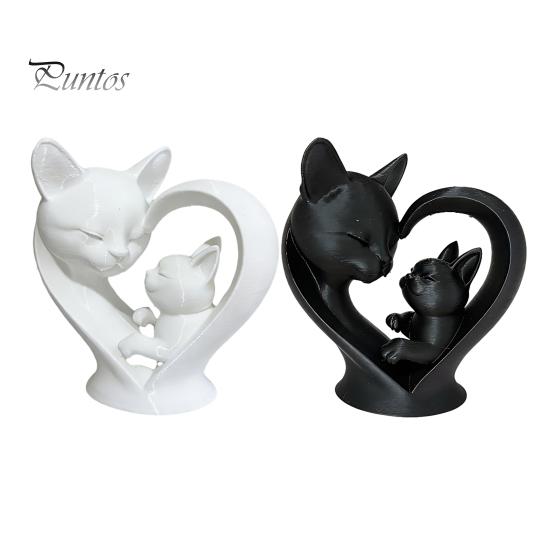 Cute Cat Home Decoration Mother Baby Figurine, 3D Printed Heart Sculpture for Desk Decor, Smooth Surface Statue Modern Art Living Room Study,