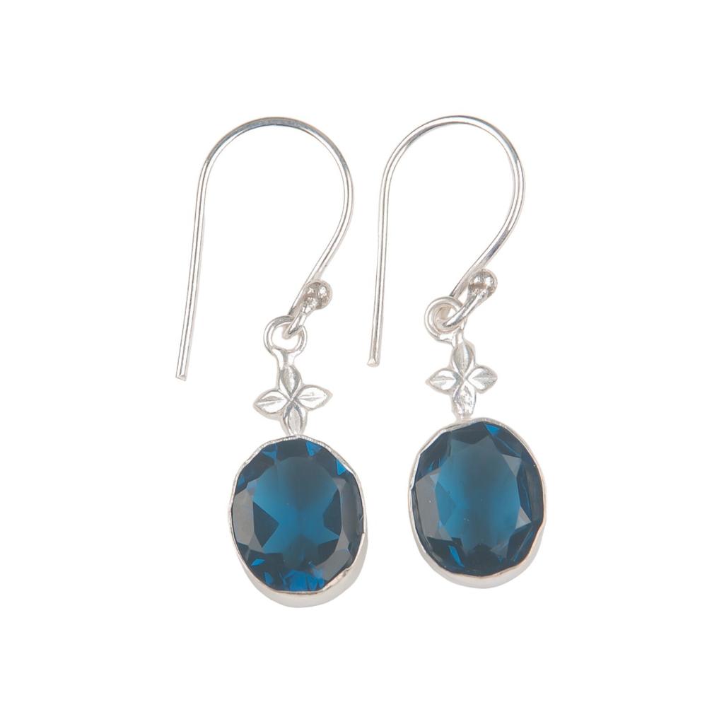 Rare London Blue Topaz Gemstone 925 Sterling Silver Jewelry Hook Earrings 1.30" EE-6-3