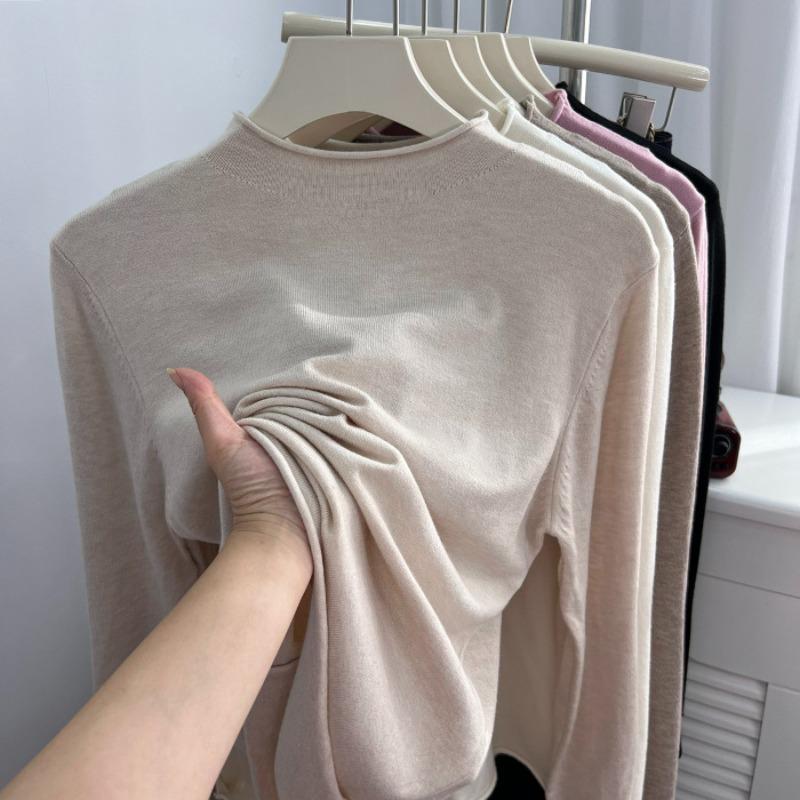 Early Spring New Extra Large Size 0kg Hemmed Semi-turtleneck Knitted Bottoming Shirt Women