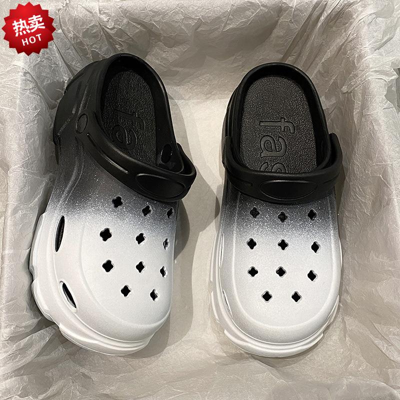 New super fire gradual change color hole shoes thick soles increase summer senior design slippers women summer wear