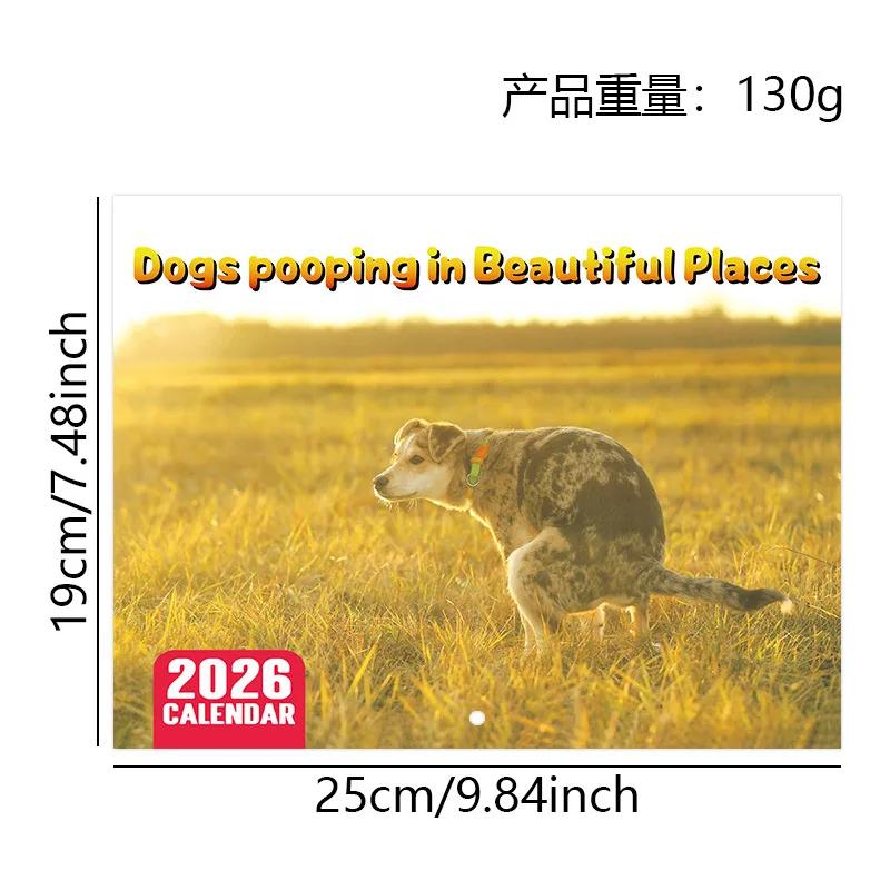 2026 Pooping Dog Calendar-Year Monthly Planner & Agenda Schedule Organizer Wall Calendar Funny Party Gag Gifts for Friends 1Pc