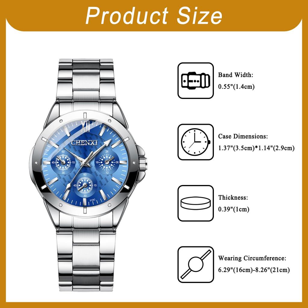 Αδιάβροχο Γυναικείο Ρολόι Χεριού με Στρογγυλό Καντράν: Μεγάλο Καντράν, Τριπλά Μάτια, Λουράκι από Ανοξείδωτο Ατσάλι, Δείκτες Ράβδοι, Ρυθμιζόμενη Κίνηση Quartz, Μπλε Καντράν,