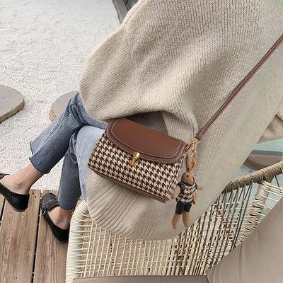 New Crossbody Bag with High-end Light Luxury Houndstooth Small Square Bag Shoulder Bag