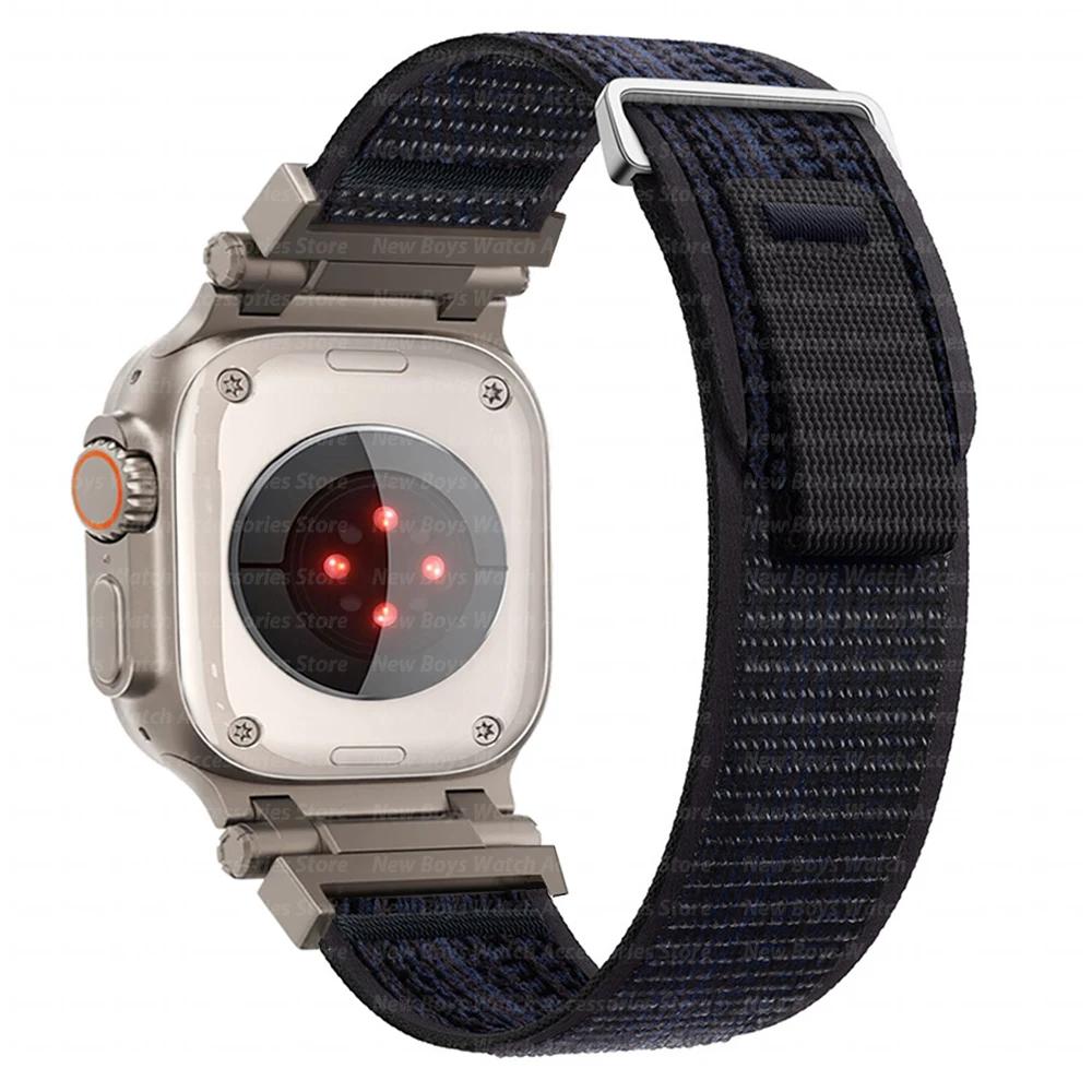 Nylon Strap For Apple Watch Ultra 2/1 49mm 46mm 45mm 44mm Metal Connector Bracelet For iWatch Series 10 9 8 7 6 5 4 se Men Band