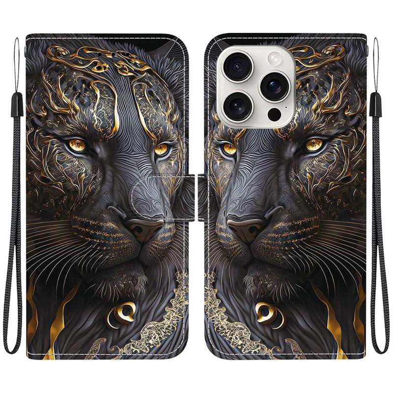 15Plus 14Pro Animal Case Lion Panda Leather Phone Cover For iPhone 15 Plus 14 Pro Max Wallet Flip Card Magnetic Protect Cases