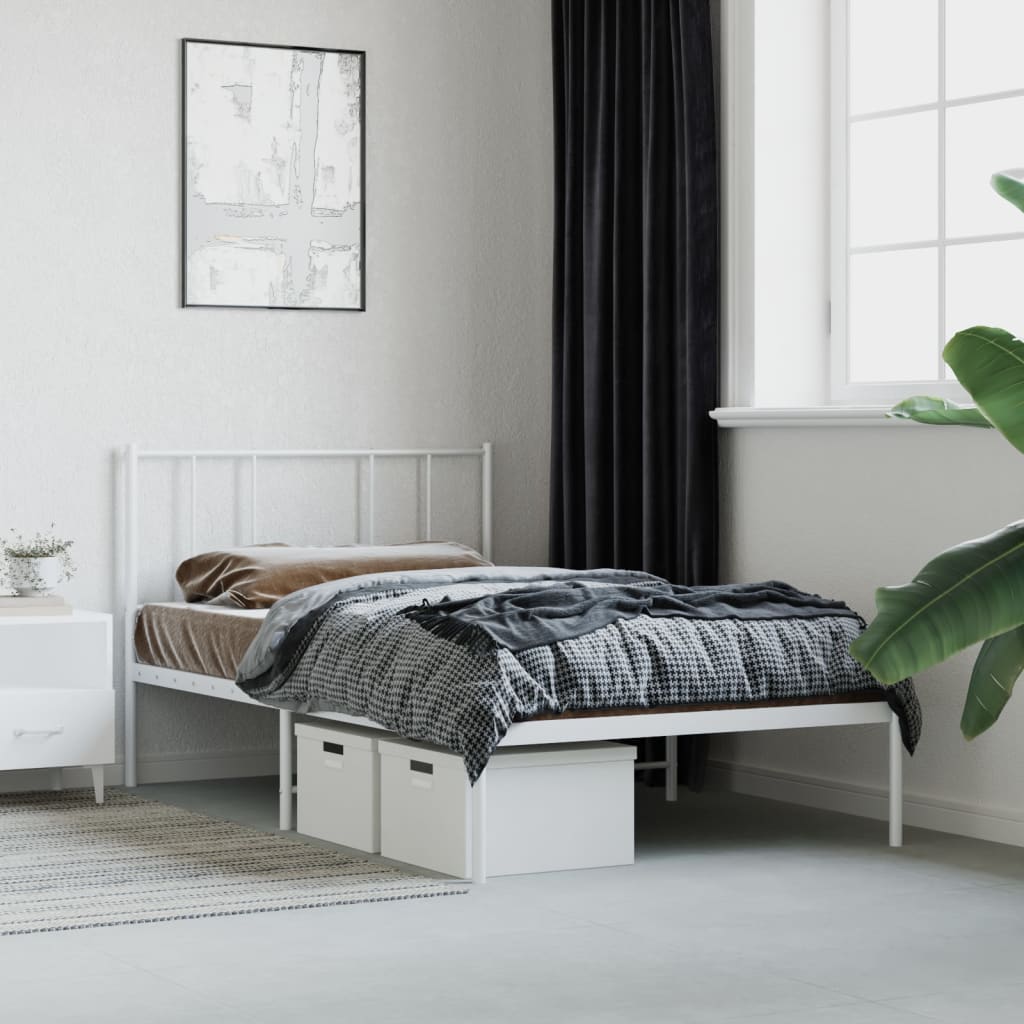Metal Bed Frame with Headboard White 90 X 200 Cm