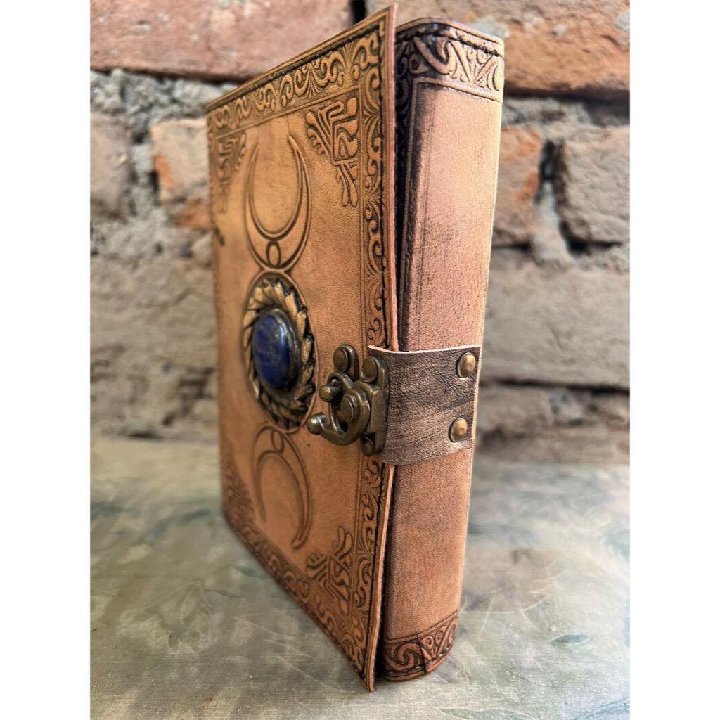 Leather Triple Moon Goddess Journal: Rose Quartz Stone