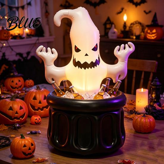 Black Magic Ice Bucket Inflatable Ghost Bucket Halloween Party Drink Tub White Double-layer Beverage Cooler for Decor Outdoor Picnic Storage