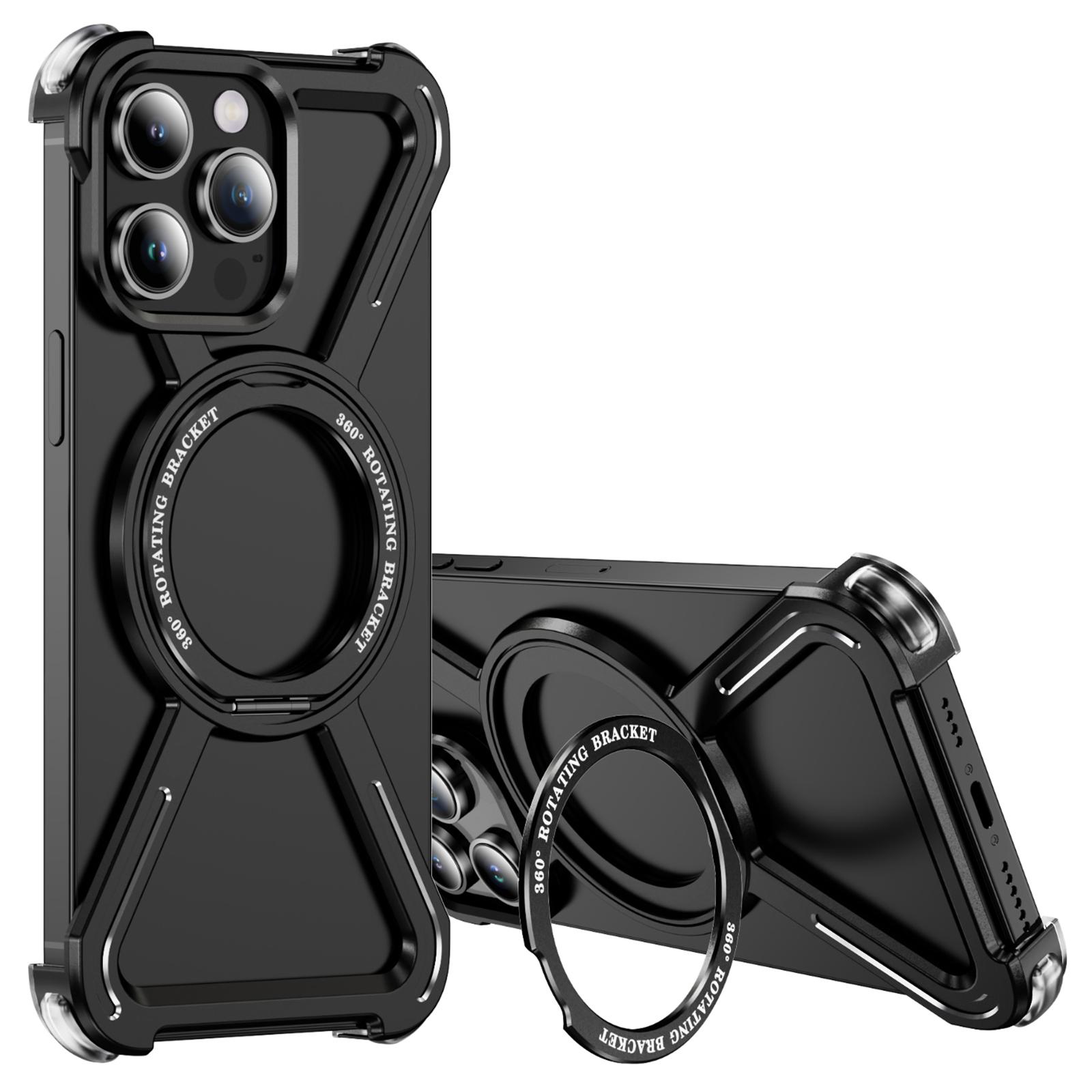 

For iPhone 14 Pro Max Bumper Cases Borderless Metal Frame Cover Compatible with MagSafe Kickstand Black