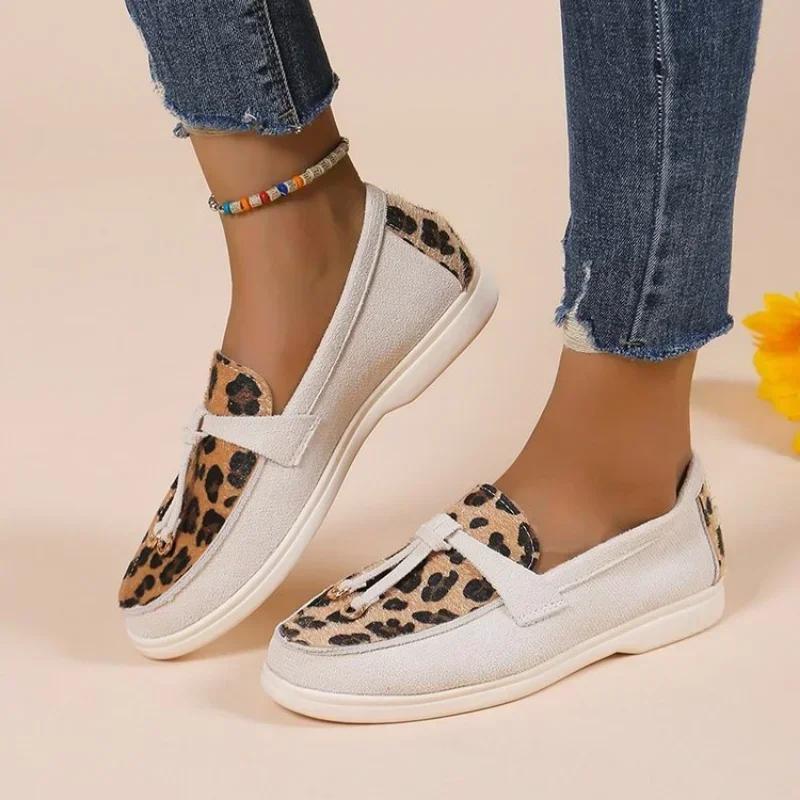 Dámské Leopard Splicing Sneakers Ploché Boty pro volný čas Značka Nazouváky Mokasíny Vulkanizované boty Vycházkové Single Shoes Chaussure Femme
