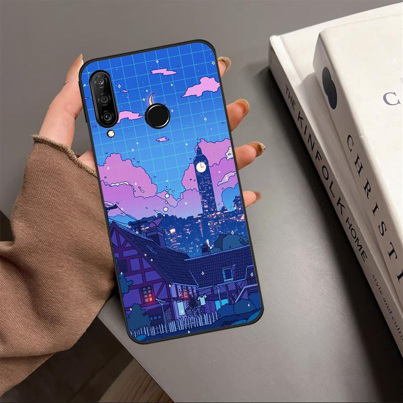 Neon Village Bathhouse Night For Huawei Nova 12s 12i 11i 8i 7i 9 10 SE Y90 Y60 Y70 Y72 Y61 Y91 P30 P40 Lite P60 Pro Case