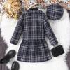 Girls Fashion Suit Autumn and Winter Children's Casual Coat Turtleneck Top Plaid Skirt Hat Suit
