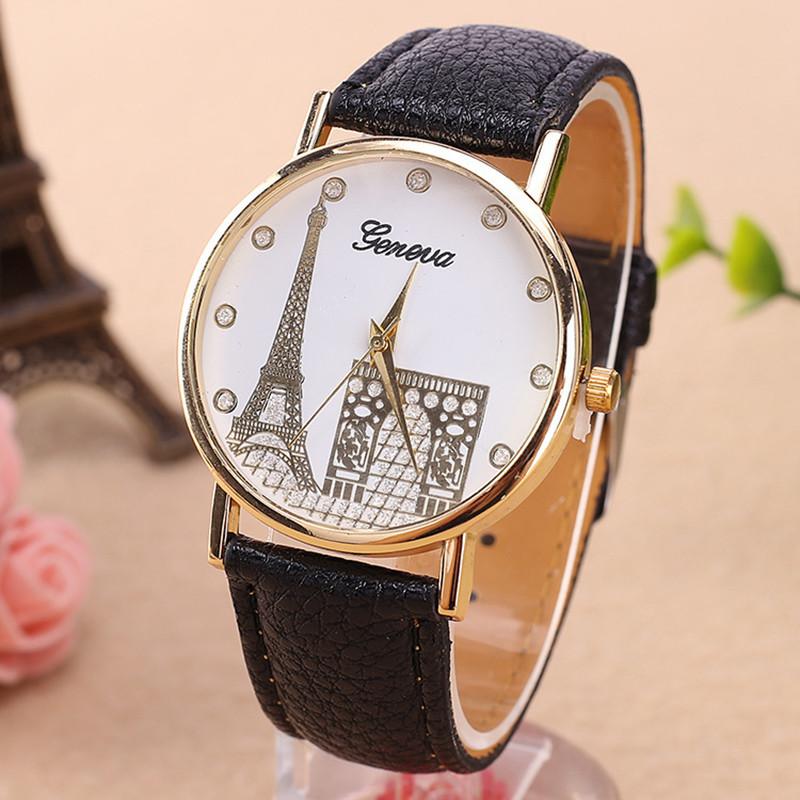 Eiffel Pattern Tower Watch Pu Strap Quartz Wrist Watch Decoration Gift Fashion