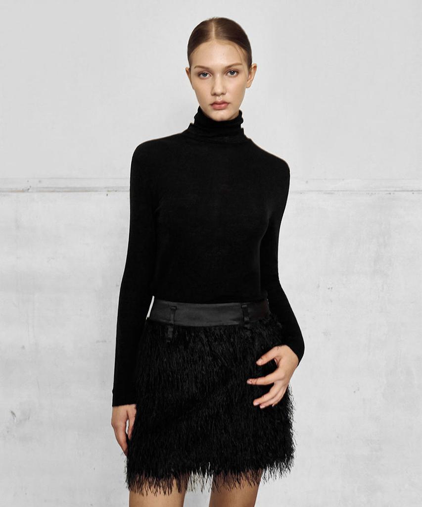 Laneonkyulleoseu Fringe Mini Skirt_Black