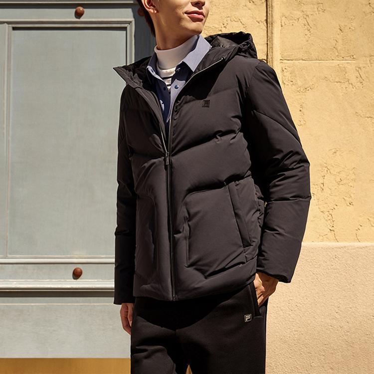 Fila Business Casual Solid Color Long Sleeve Simple Hooded Down Jacket Men Outerwear Black F11M247909F-BK