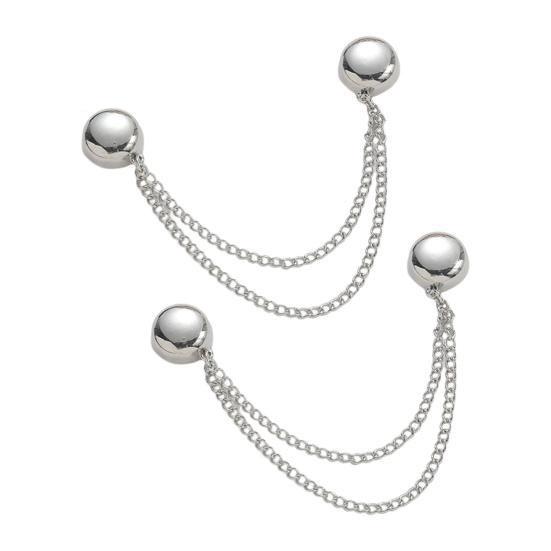 2Pcs Multi-Function Magnetic Clothing Clip with Chain Multi-Purpose Pinless Metal Buttons Clip Clothes Scarf Trouser Legs Cuff Fixing Magnet Pin