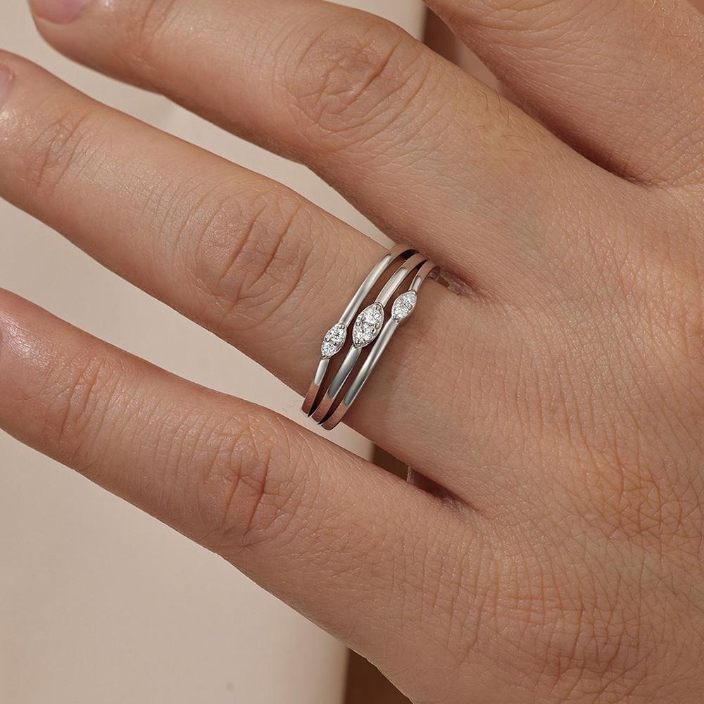 Round Cut Brilliant All Moissanite Ring for Women   CopperIrregular Stacked Ring Sparkling Wedding Band Jewelry Gift