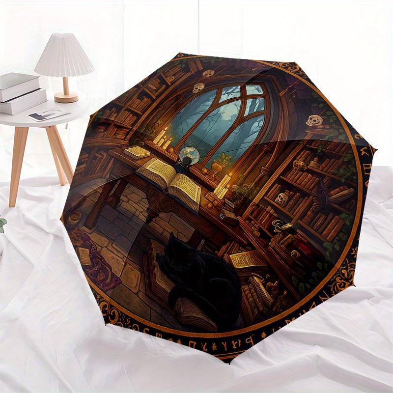 Enchanted Library Round Rug: Mystical Bookshelf DesignUmbrella, Portable 3-Fold Umbrella for Men & Women,Christmas Gift ES353