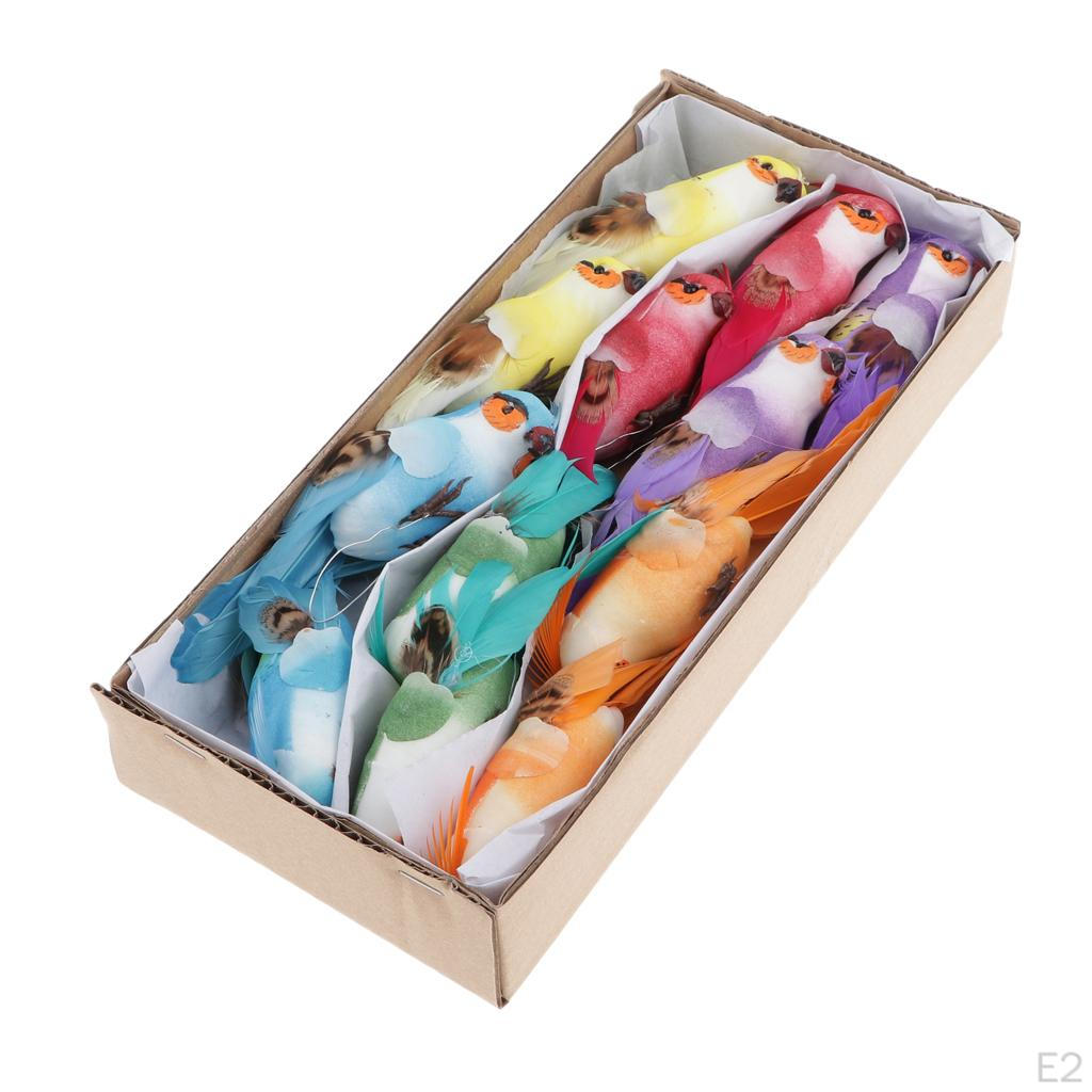 12 Pack Artificial Simulation Foam Feather Type Bird, Mini Parrot Ornaments DIY Craft for Wedding